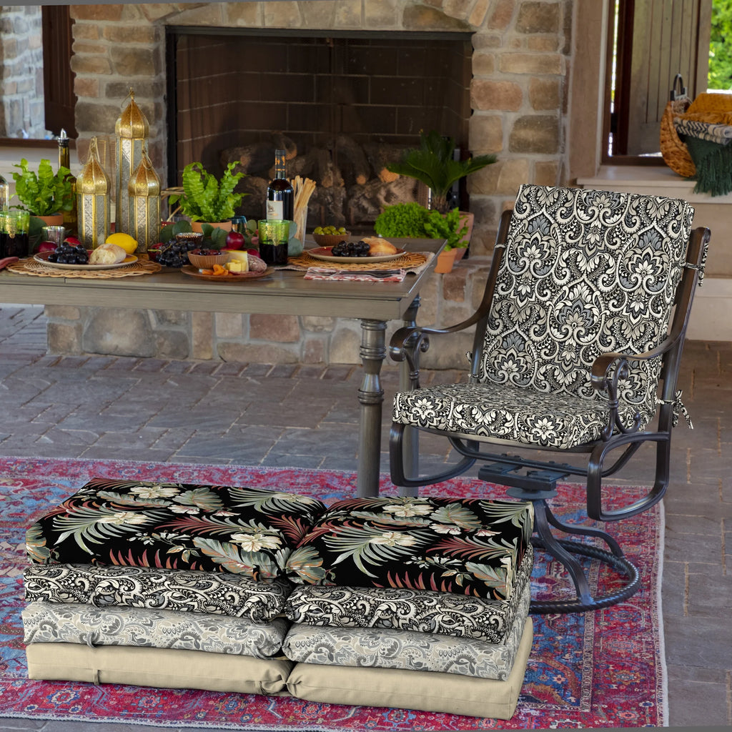 Black Damask Outdoor Dining Chair Cushion 20 x 20 B290