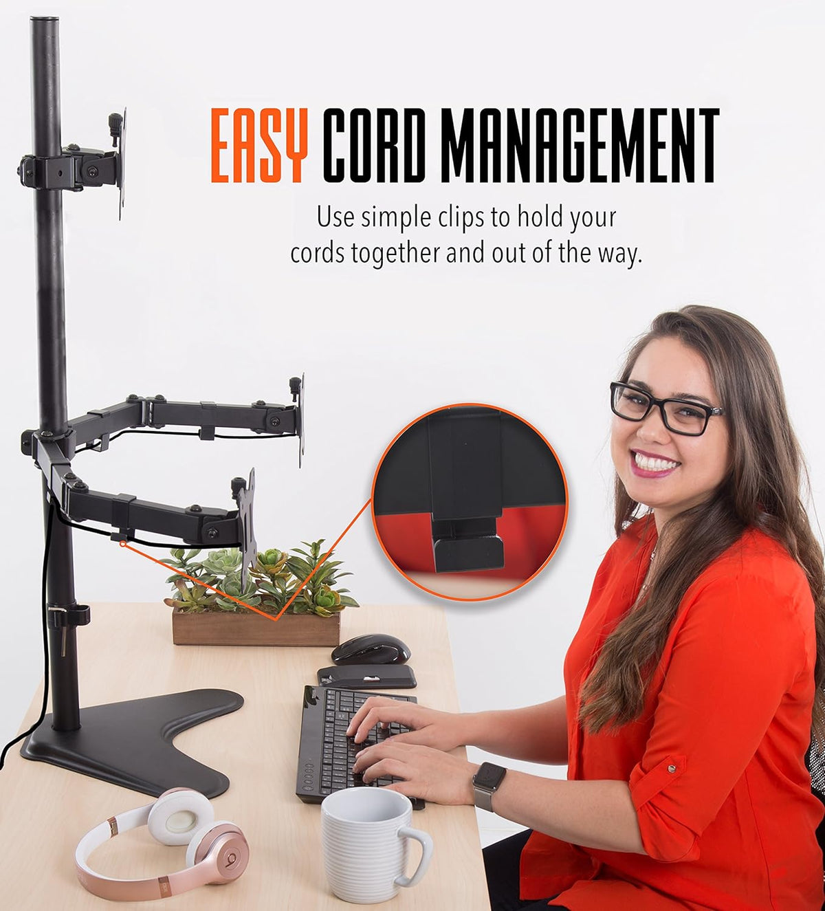 Freestanding Triple Monitor Mount Desk Stand with VESA Mounts V532