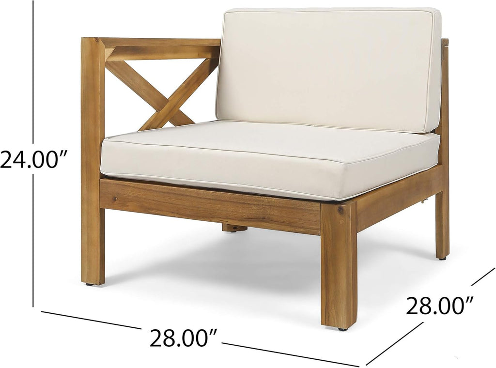 Teak Finish Beige 5 Piece Outdoor Acacia Wood Sofa Set I10310