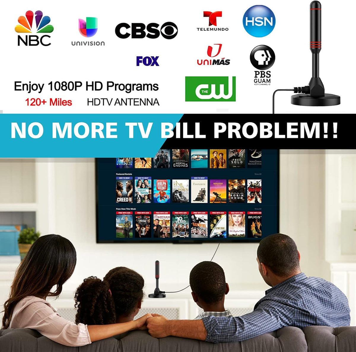 Indoor Amplified Digital HDTV Antenna Pack of 2 T975937
