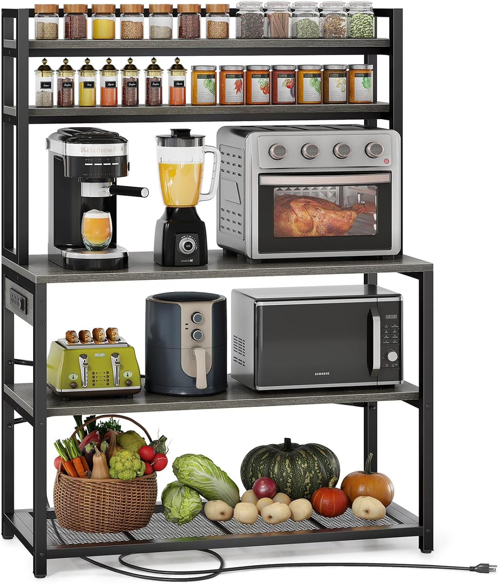 39.4 Inch Wide 5 Tiers Bakers Rack with 3 Power Outlets W938019