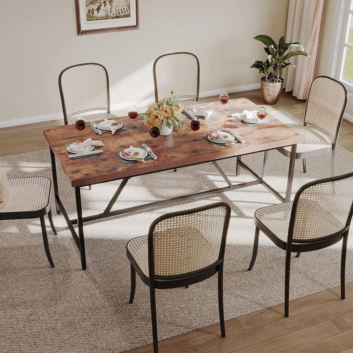 70 x 35 Inch Large Wood Dining Table with Metal Frame U7276