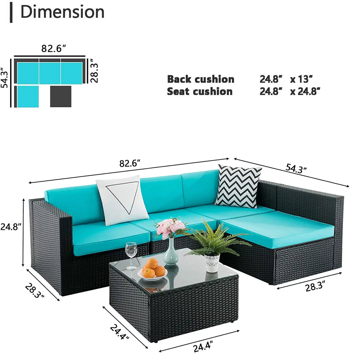 5 Pieces Rattan Wicker Sectional Sofa Set with Table M4362