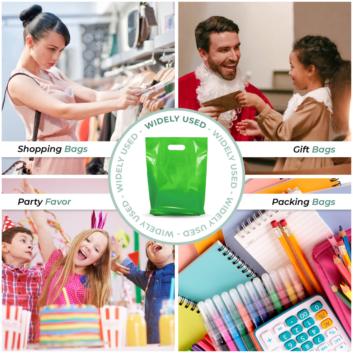 1000 Pack 9" x 12" 1.25 mil Green Glossy Plastic Retail Bags E73569