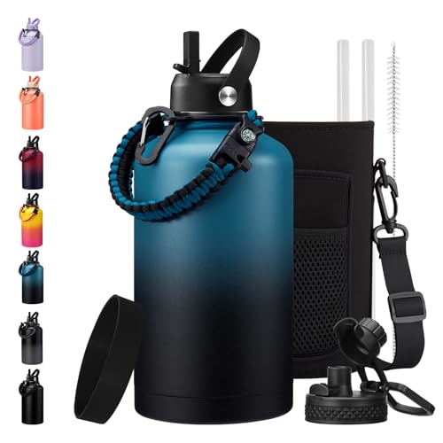 Insulated Water Bottle with Straw Lid Strap Carrier Boot & Paracord Handle G348