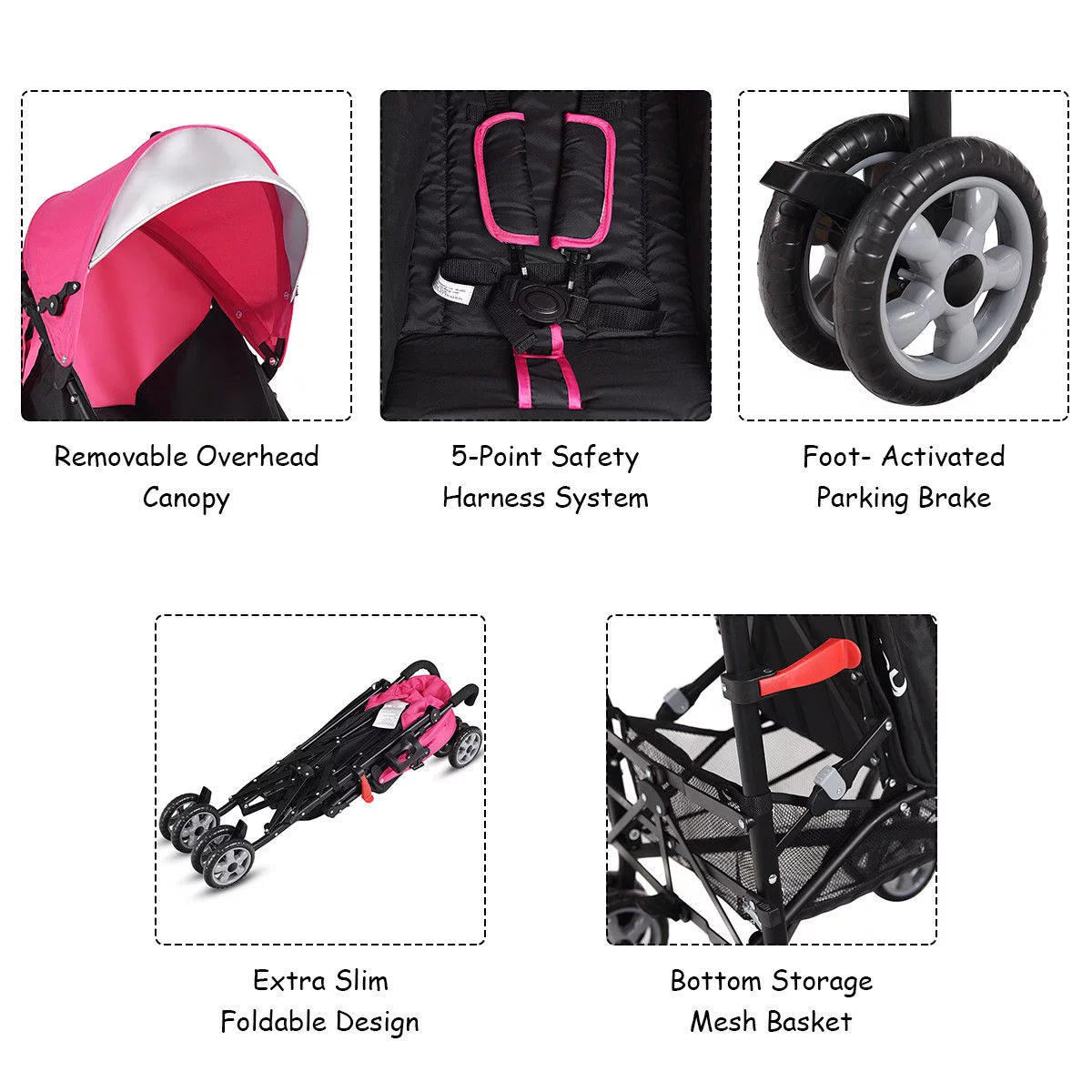 Folding Lightweight Umbrella Stroller with Storage Basket Black C326