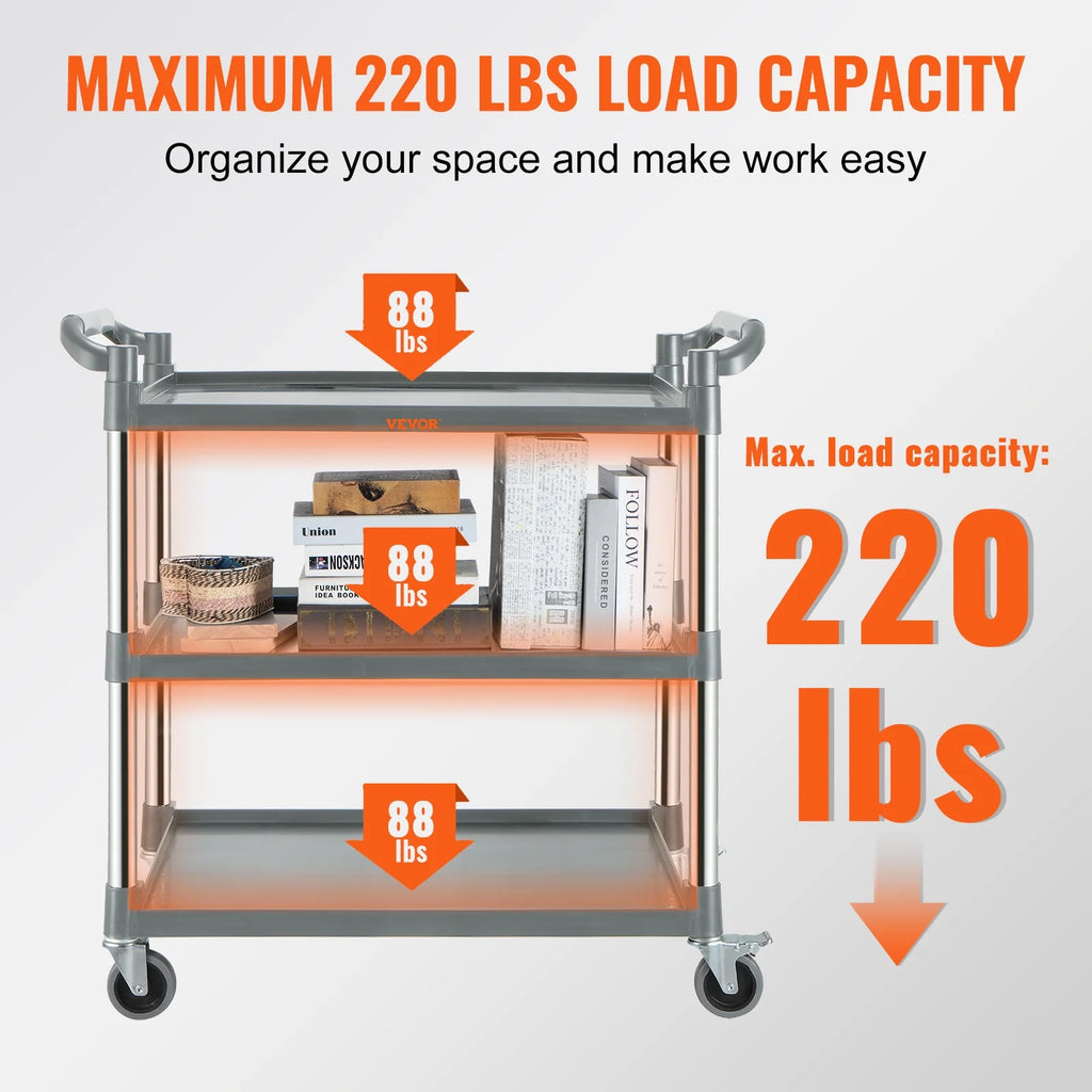 3-Tier Utility Service Cart with Wheels 220lbs Capacity U5371