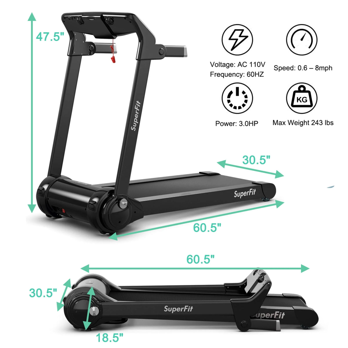 Folding Electric Treadmill 3.0HP Exercise Running Machine G170388