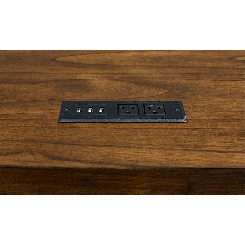 Rustic Wood Writing Desk with Power Center Brown R8395