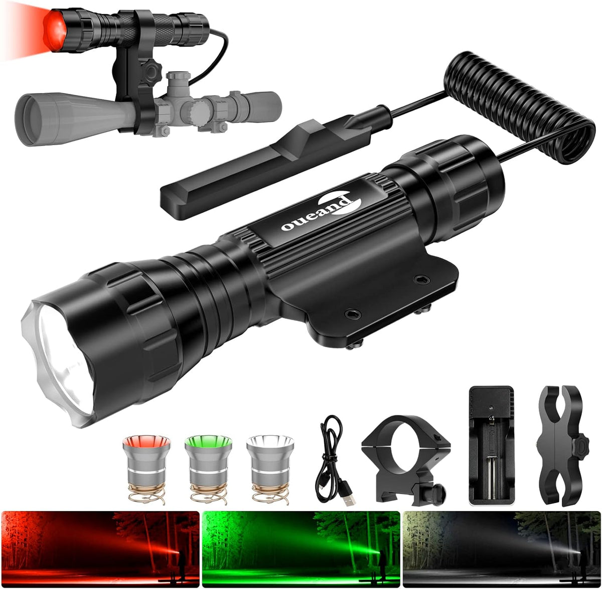 Tactical Flashlight with Red Green, 1200 Lumens, Pressure Switch, 3 Modes White Light D5743