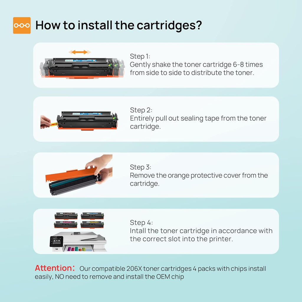 4 Pack High Yield Toner Cartridge for HP 206X 206A W2110A W2110X N829