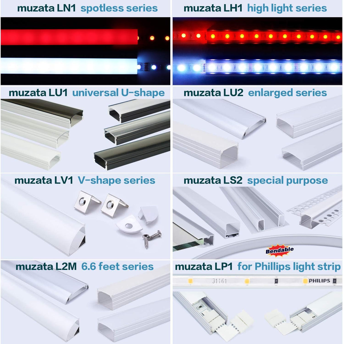 10 Pack 6.6FT Black Aluminum LED Channel System with Clear Cover Lens B560