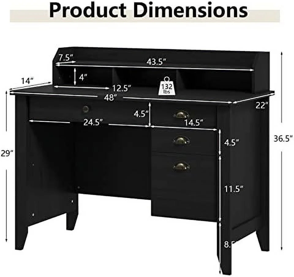 Brown Computer Desk with 4 Drawers and Hutch A8791