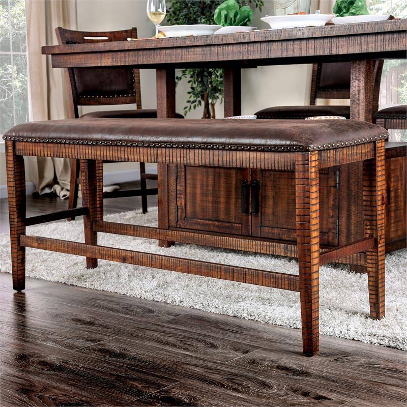 Solid Wood Counter Height Bench in Dark Oak I5519