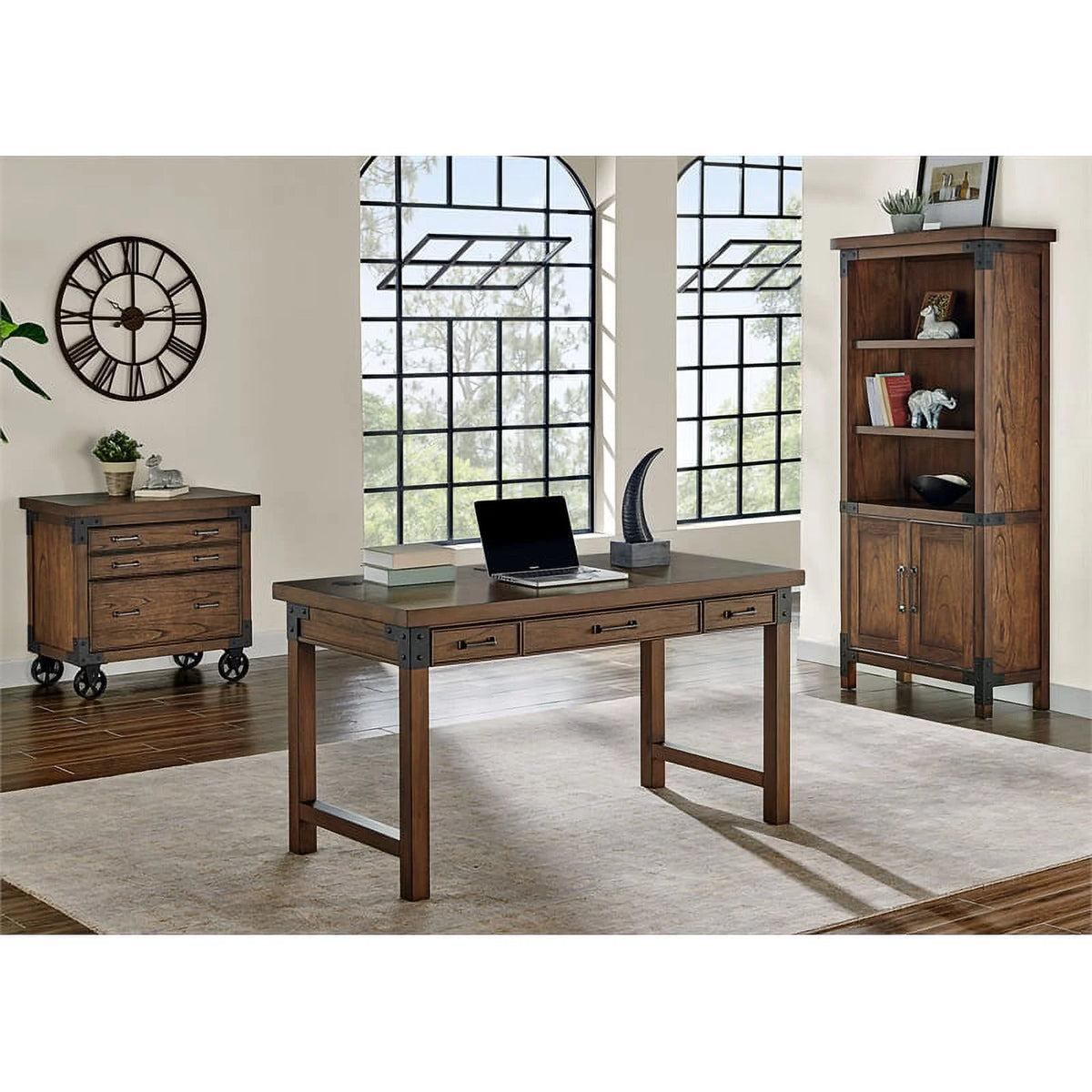 Rustic Wood Writing Desk with Power Center Brown R8395