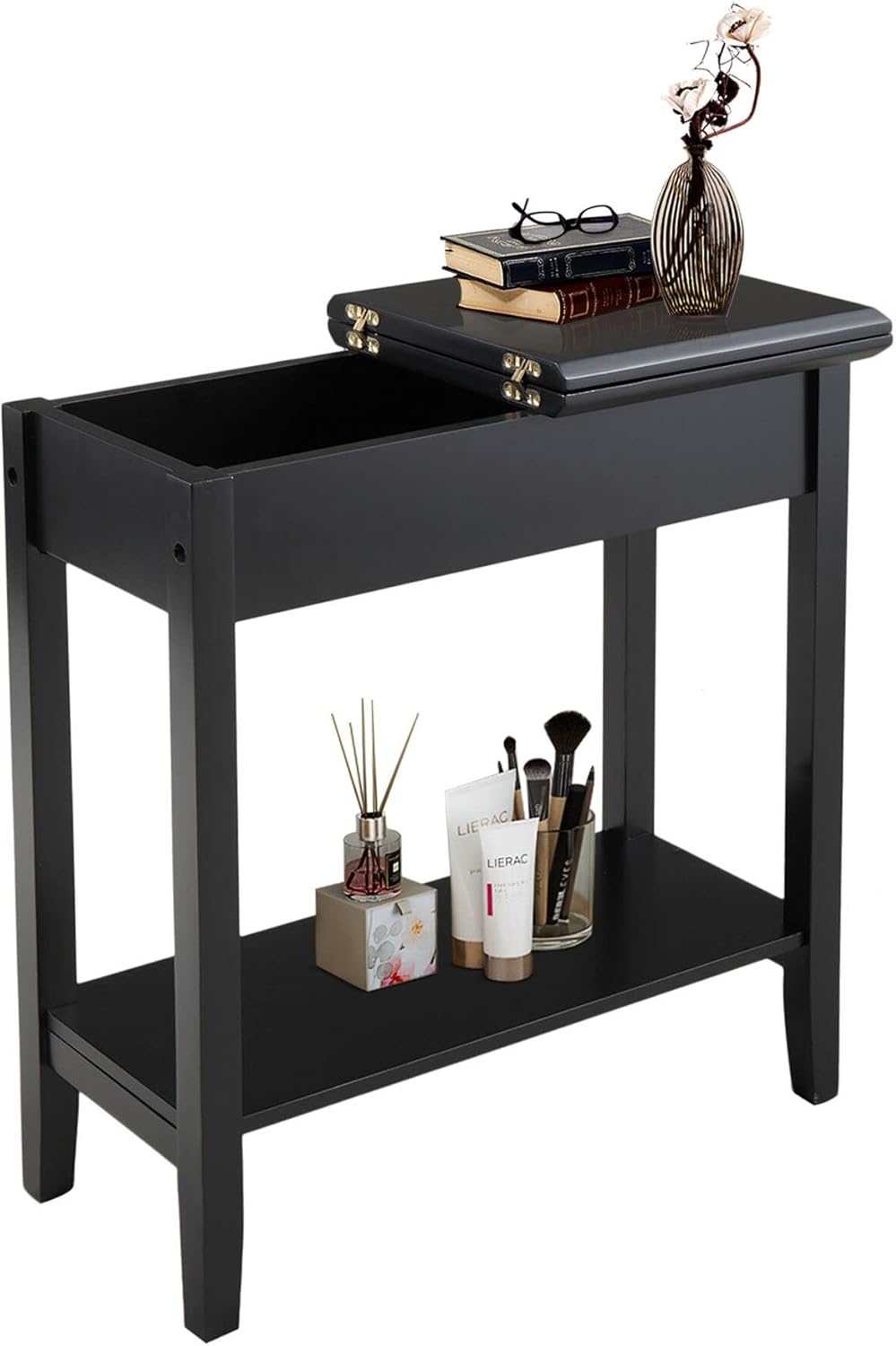 Flip Top End Table Wooden Sofa Side Table with Storage and Shelf M90942
