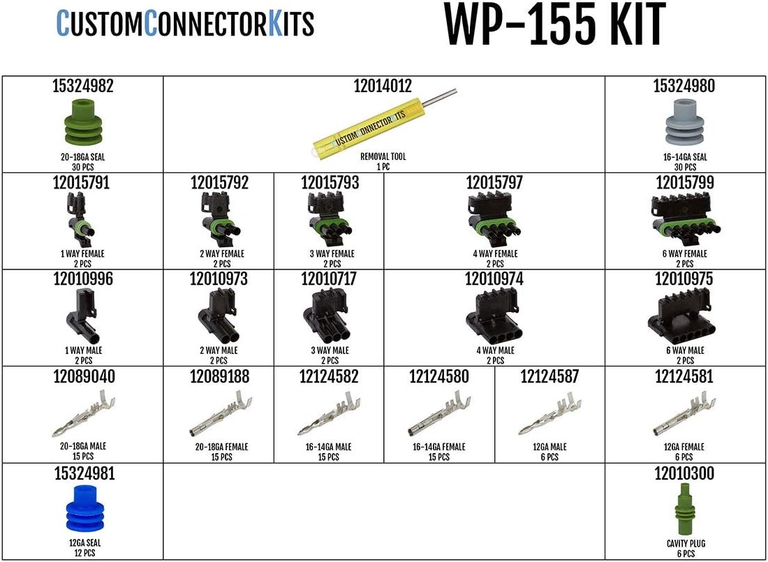 155 Piece Sealed Weatherproof Automotive Electrical Connector Kit with Crimp Tool O239496