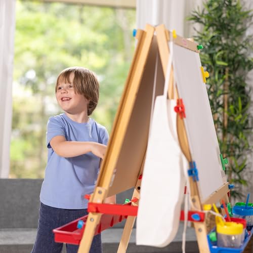 Wooden Double-Sided Art Easel with Dry-Erase Board, Chalkboard & Paper Roller Y1054