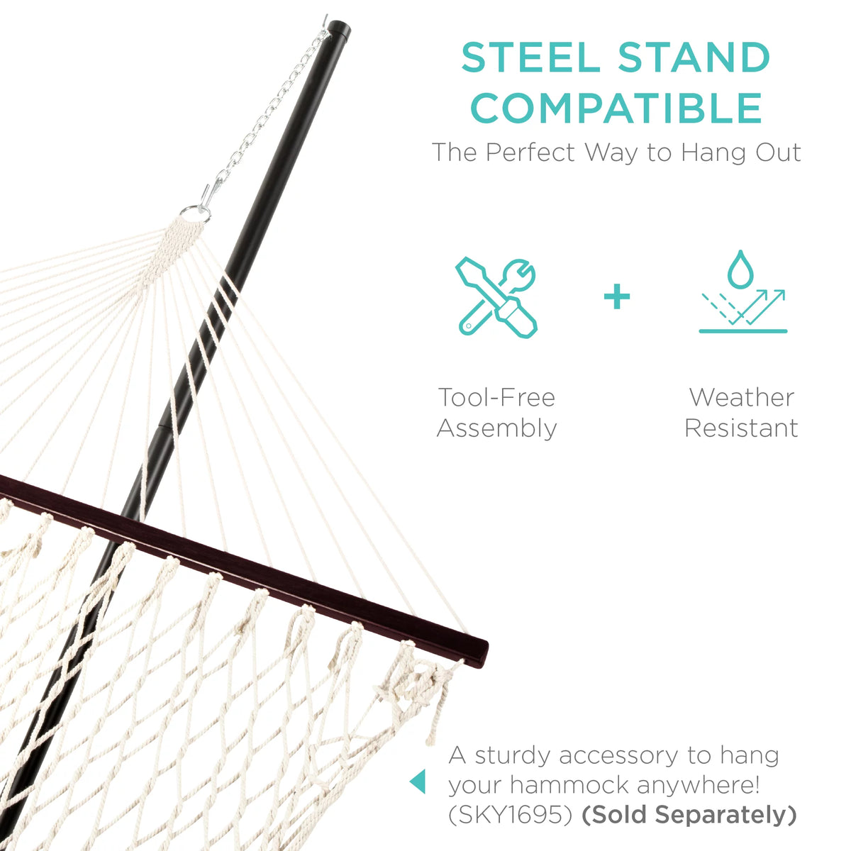 2-Person Woven Cotton Rope Double Hammock with Spreader Bars V2347