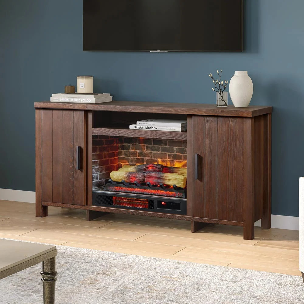 59.5"W Rustic TV Stand with 26" Fireplace Insert P7651