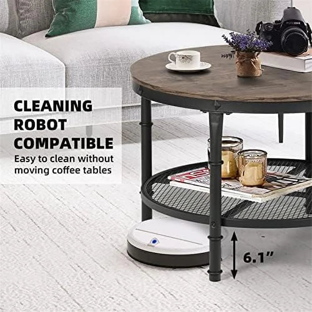 Small Round Coffee Table with Rustic Wood and Metal Legs G366346