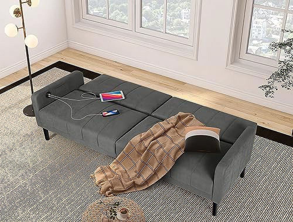 Button Tufted Upholstered Sofa Couch with 2 USB Charging Ports G2746