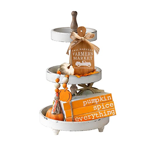 Distressed White 3 Tiered Wood Tray Stand Y53537
