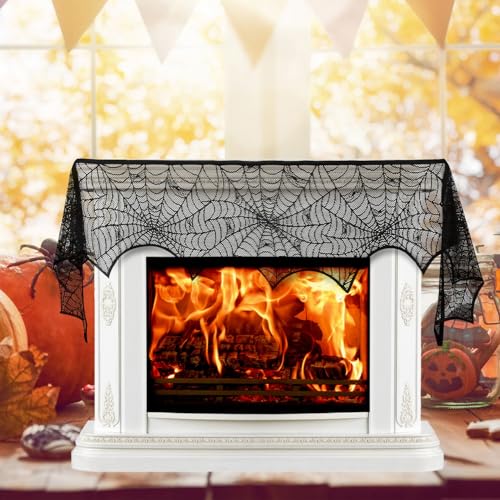 Black Spider Web Lace Mantel Scarf 2 Pack D187233