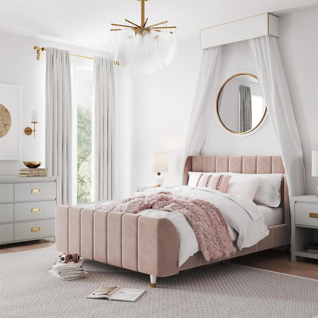 Gray Velvet Full Upholstered Bed F112