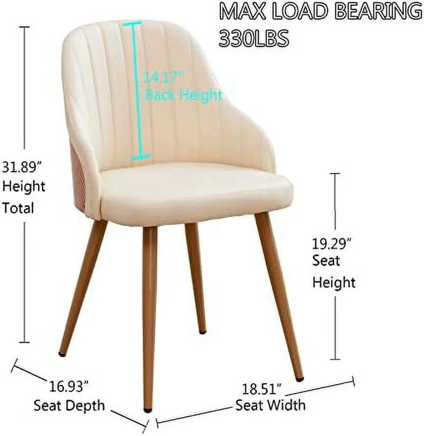 Beige Leather Upholstered Accent Arm Desk Chairs Set of 2 with Metal Legs and Bamboo Back X357837