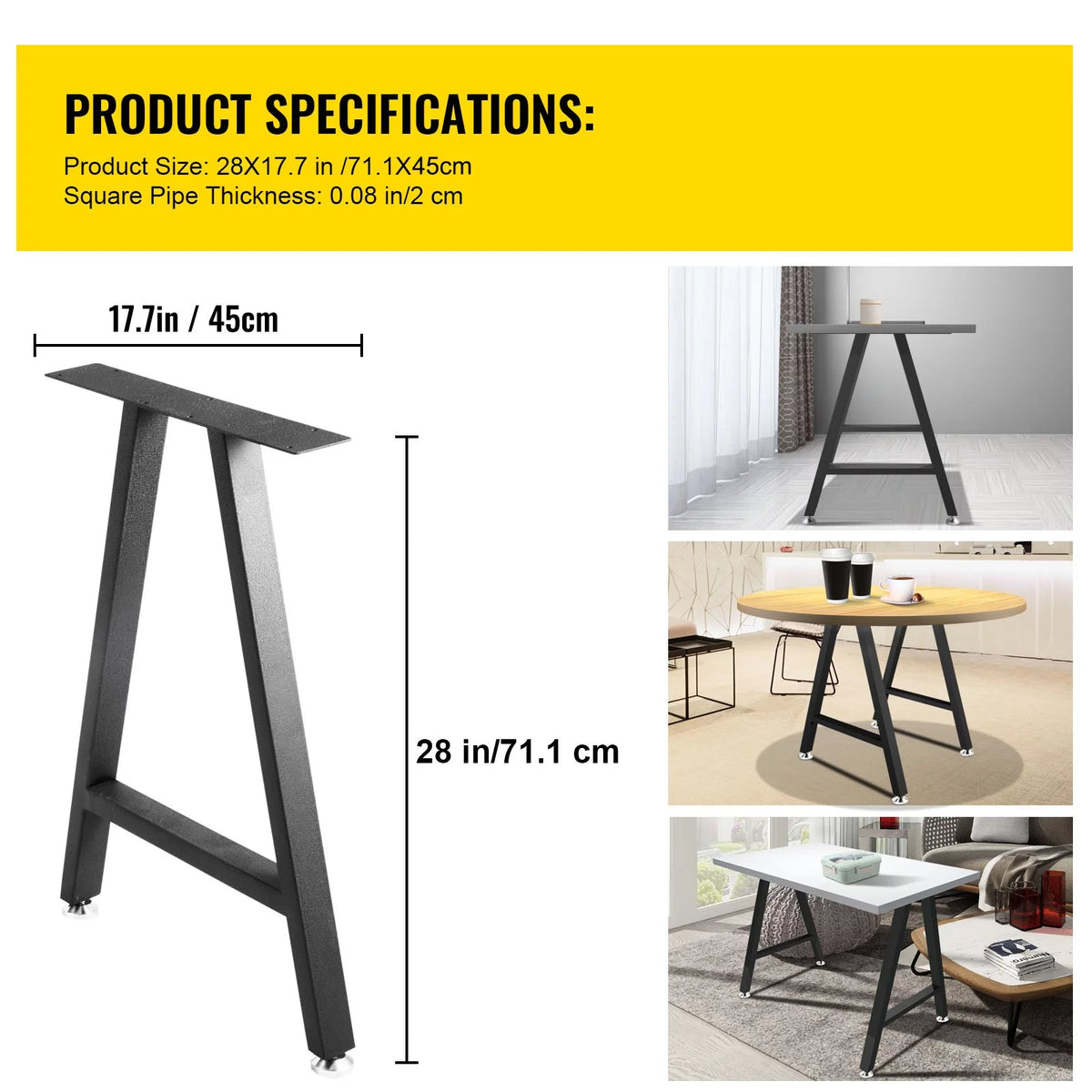 28 x 17.7 inch Black Metal Table Legs Set of 2 F856125