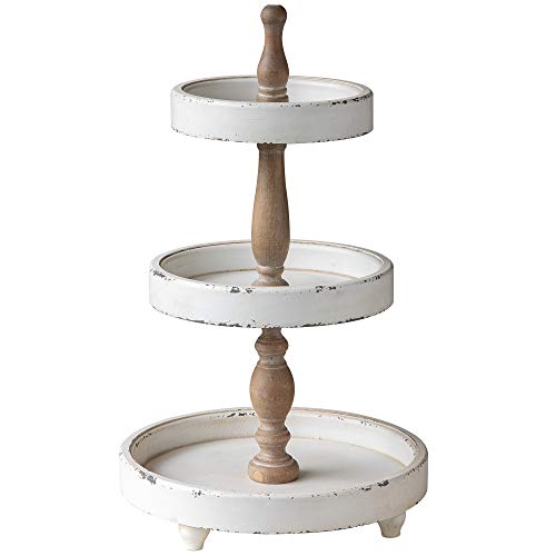 Distressed White 3 Tiered Wood Tray Stand Y53537