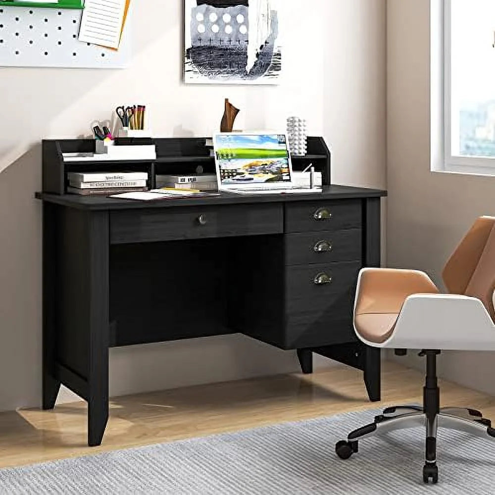 Brown Computer Desk with 4 Drawers and Hutch A8791
