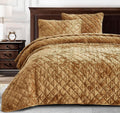 King Size 3-Piece Velvet Quilt Set with Diamond Stitch Quilting R13091