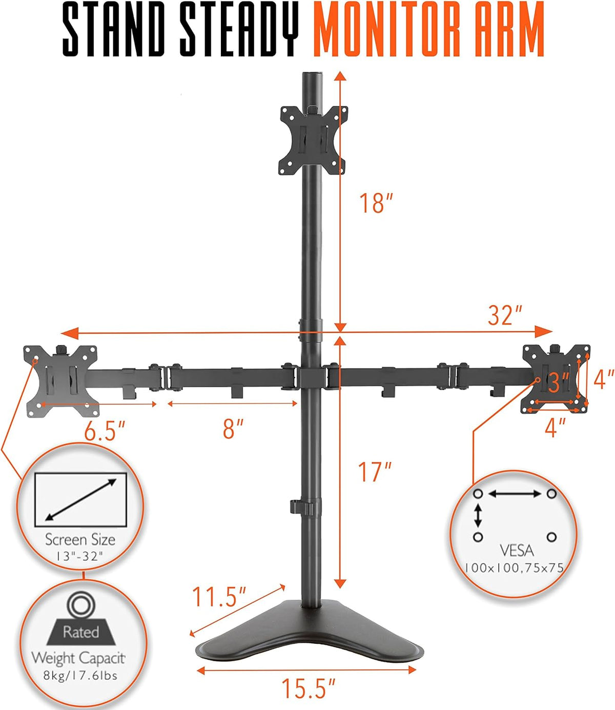 Freestanding Triple Monitor Mount Desk Stand with VESA Mounts V532