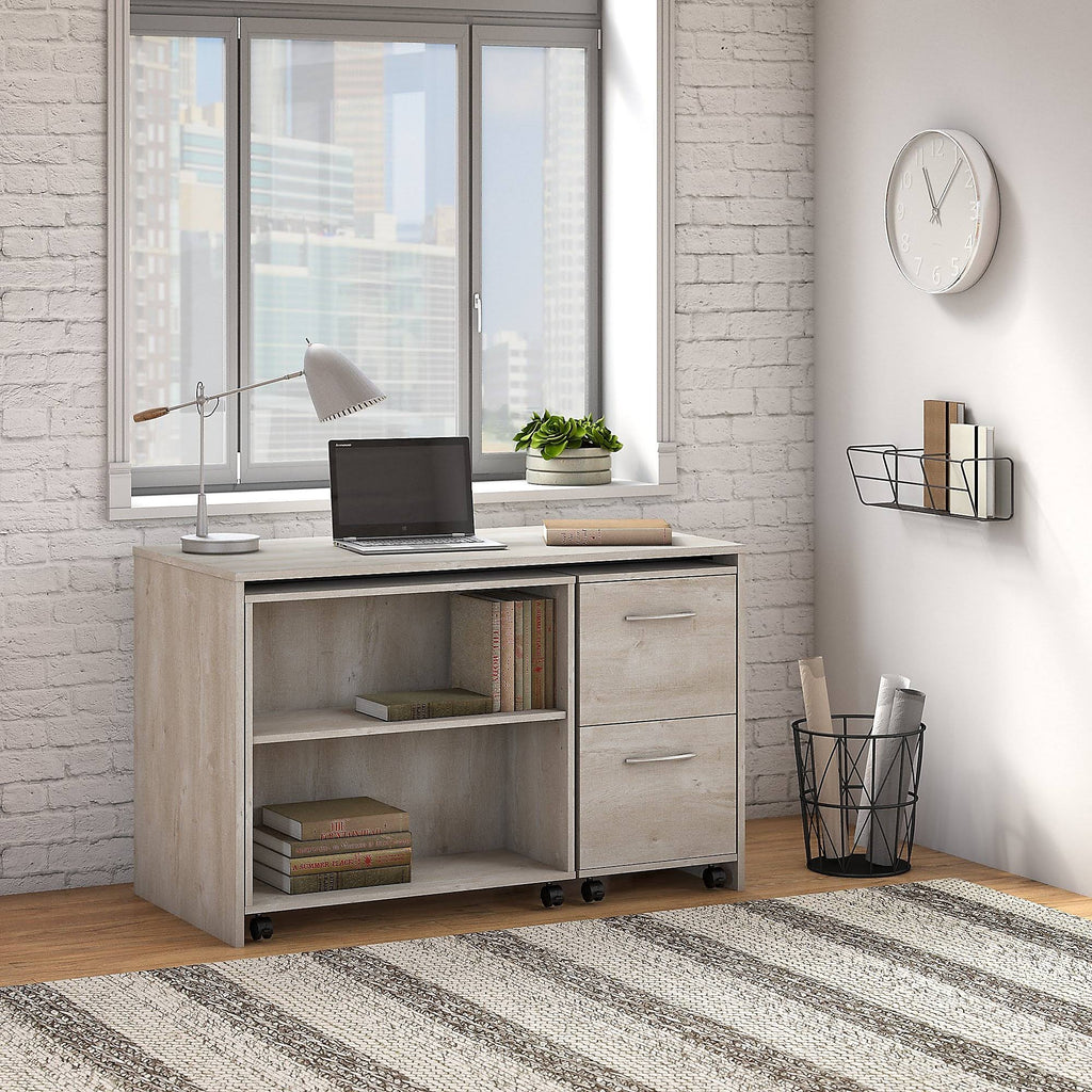Washed Gray Small Desk with Mobile File Cabinet and Bookcase A316