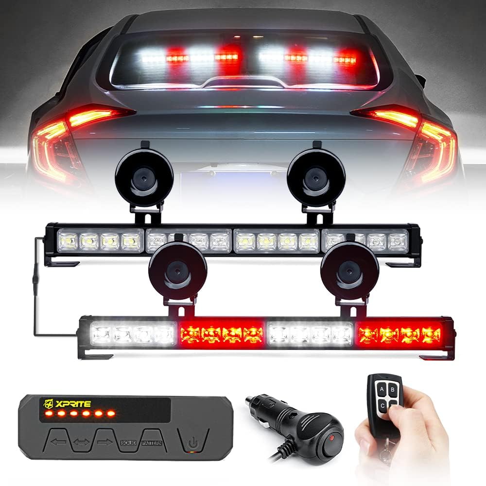 White/Amber LED Emergency Traffic Advisor Strobe Dual Light Bar with Wireless Remote & Control Box, Pack of 2 B4603