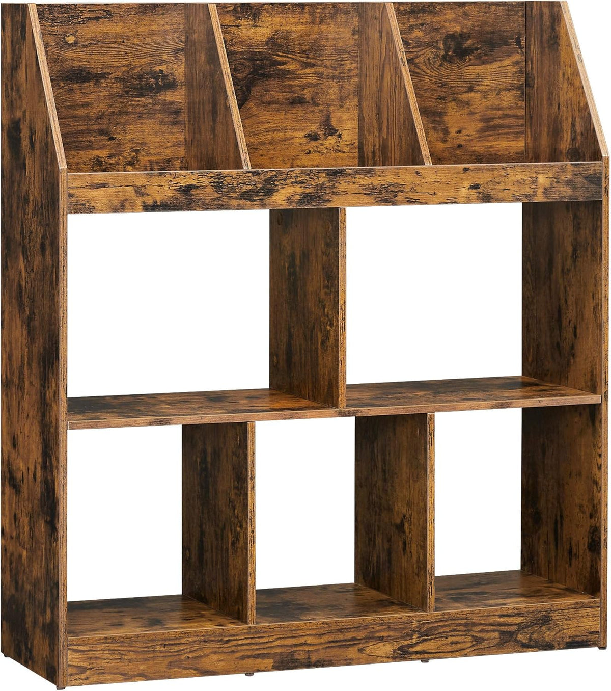 Rustic Brown Bookshelf with Cubbyholes I8732