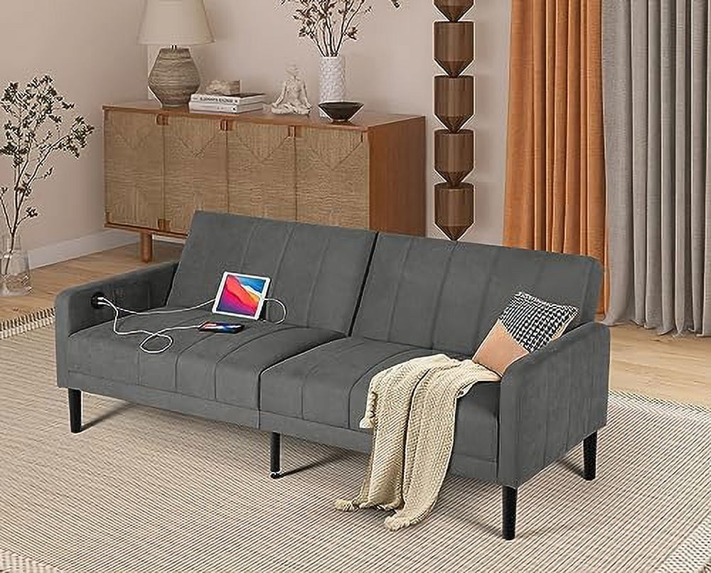 Button Tufted Upholstered Sofa Couch with 2 USB Charging Ports G2746