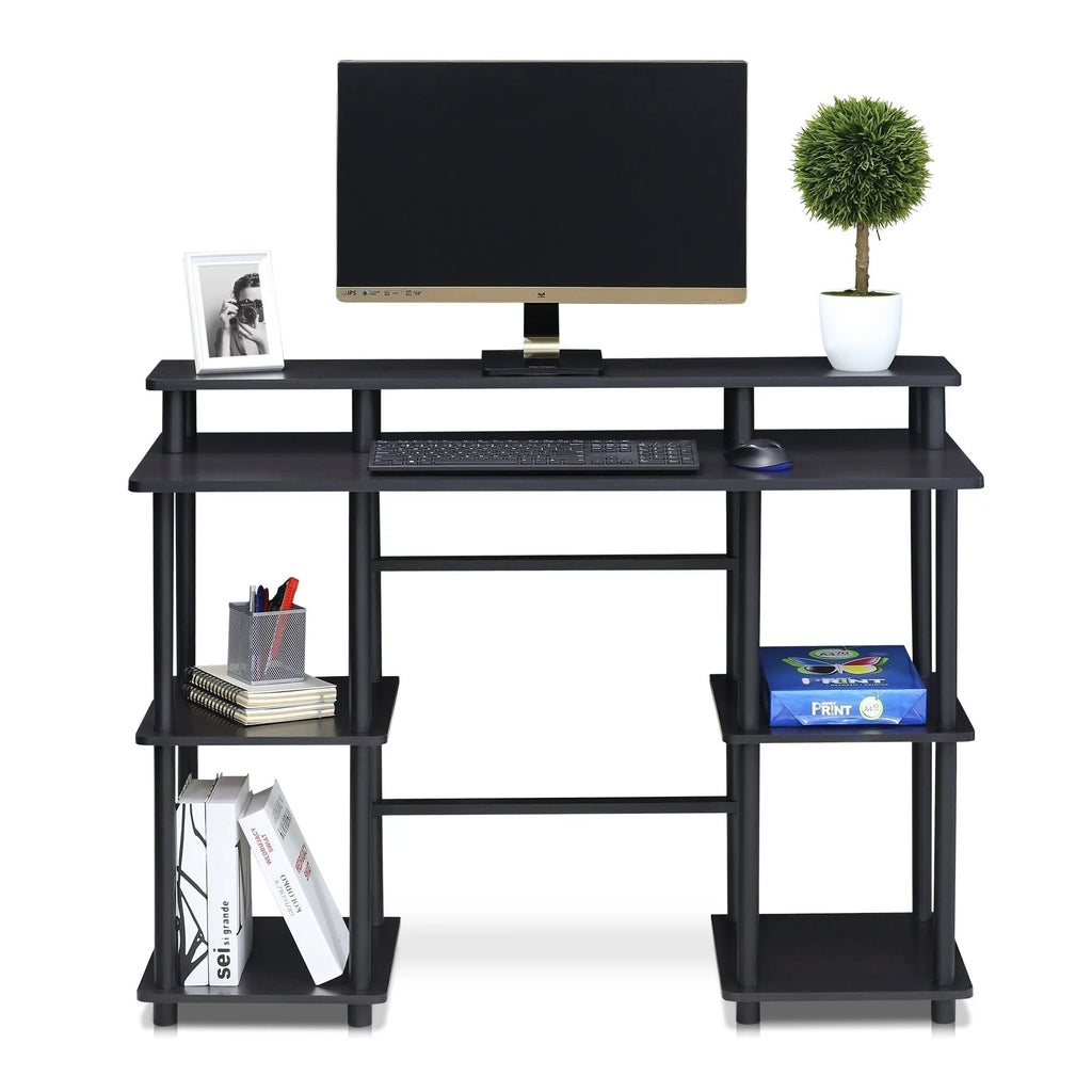 Espresso Black Computer Desk with Top Shelf S502
