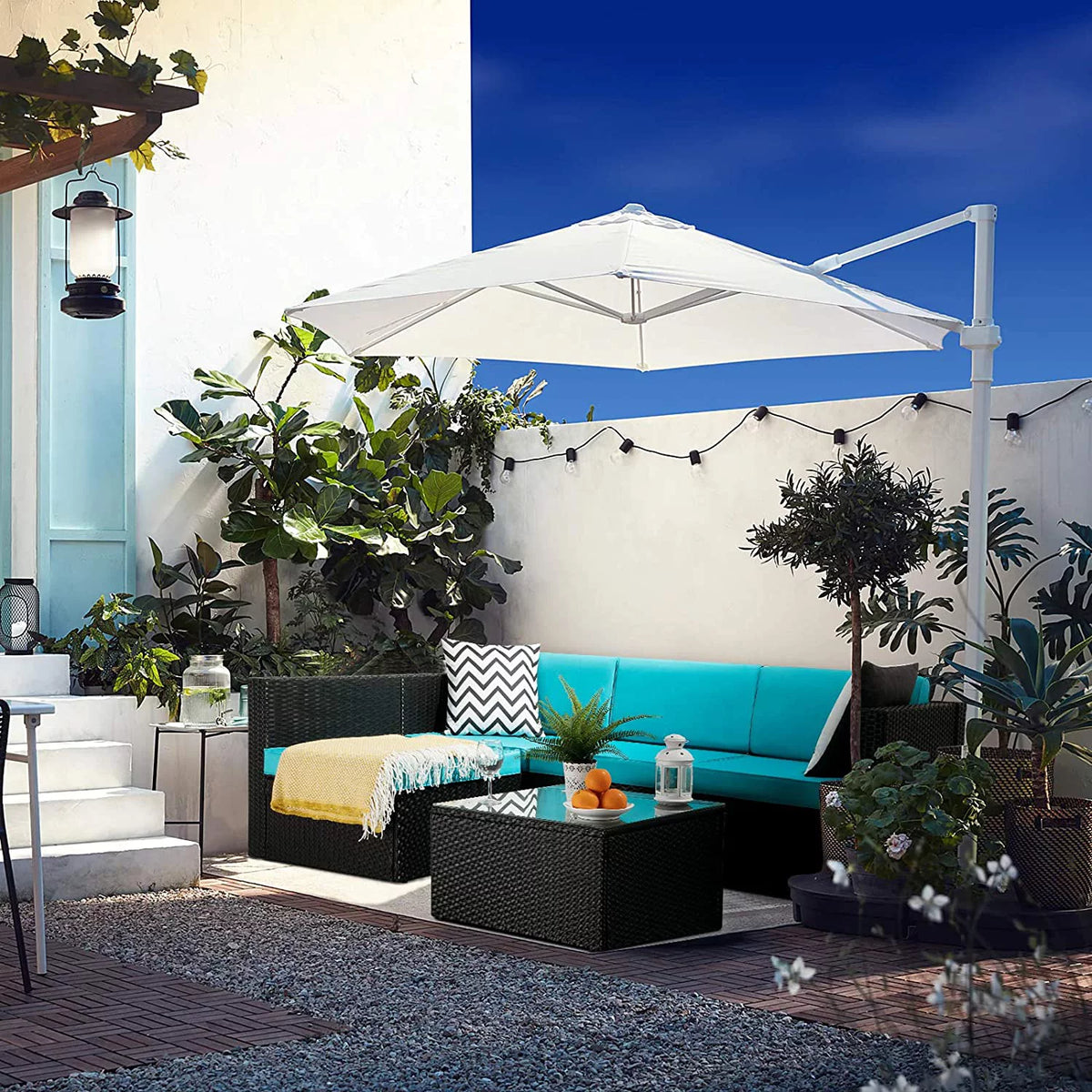 5 Pieces Rattan Wicker Sectional Sofa Set with Table M4362