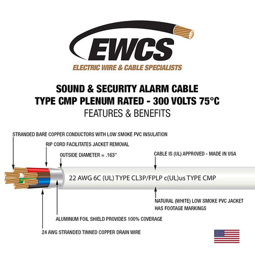 22 AWG 6/C Shielded Sound & Security Cable - 1000 Feet E2063