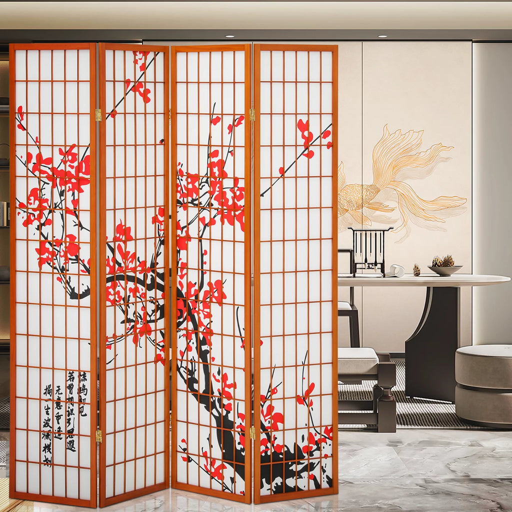 5.8 ft Tall 4 Panel Wood Room Divider D303