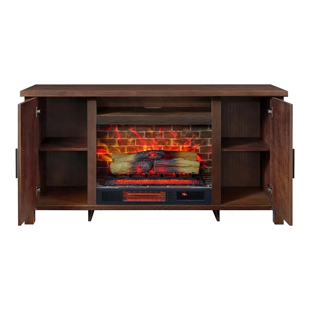 59.5"W Rustic TV Stand with 26" Fireplace Insert P7651
