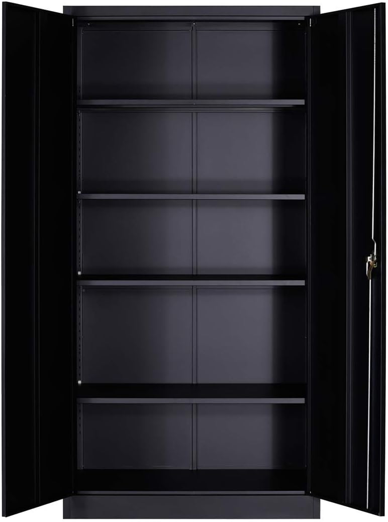 Black Metal Storage Cabinet with 4 Adjustable Shelves and 2 Locking Doors N170194