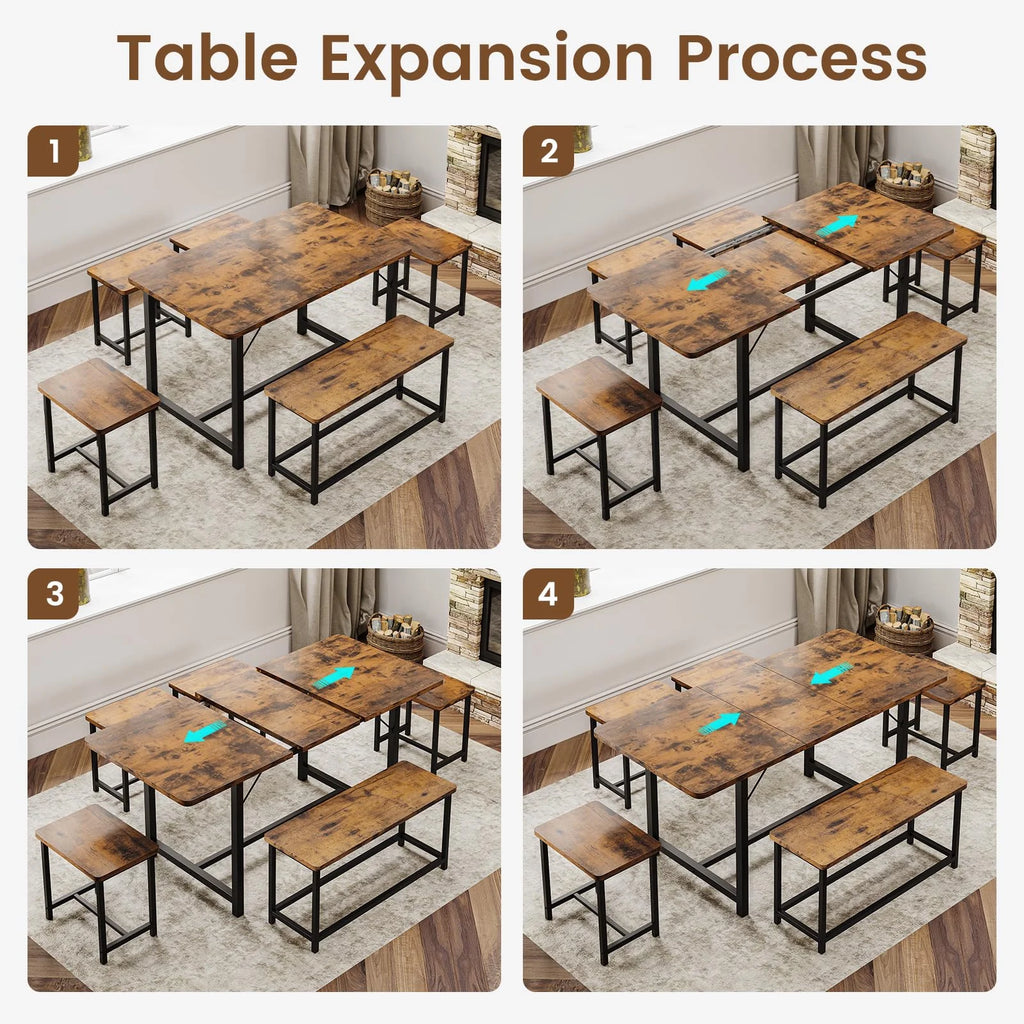 63" Extendable Dining Table Set with Stools I74885