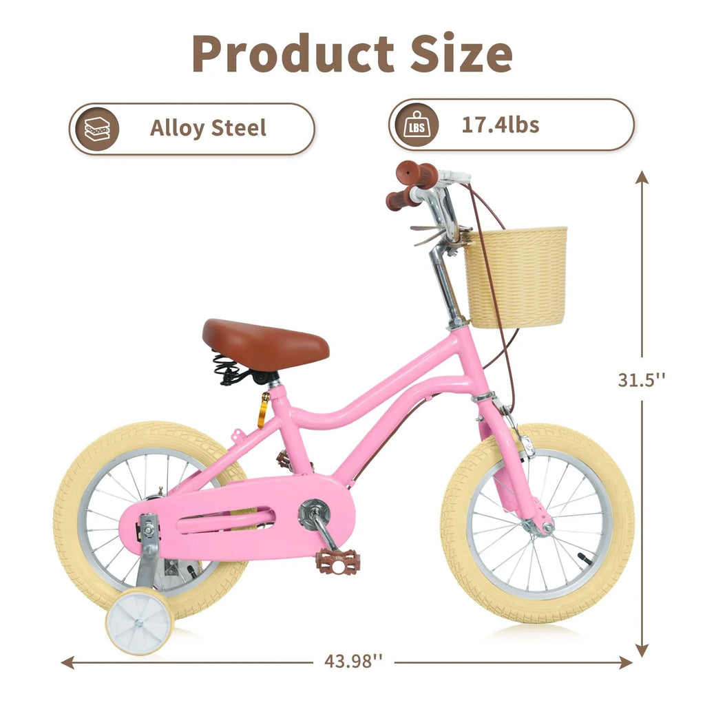 16 Inch Kids Bike with Handbrake Basket Training Wheels Yellow V585535