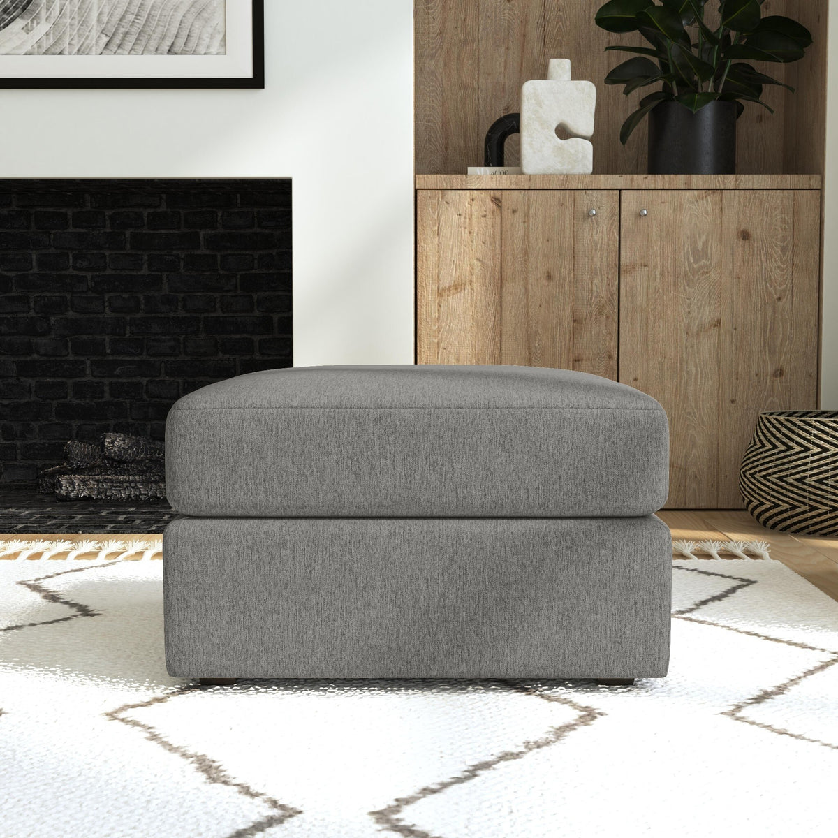 Gray Square Bumper Ottoman with Performance Fabric F42573