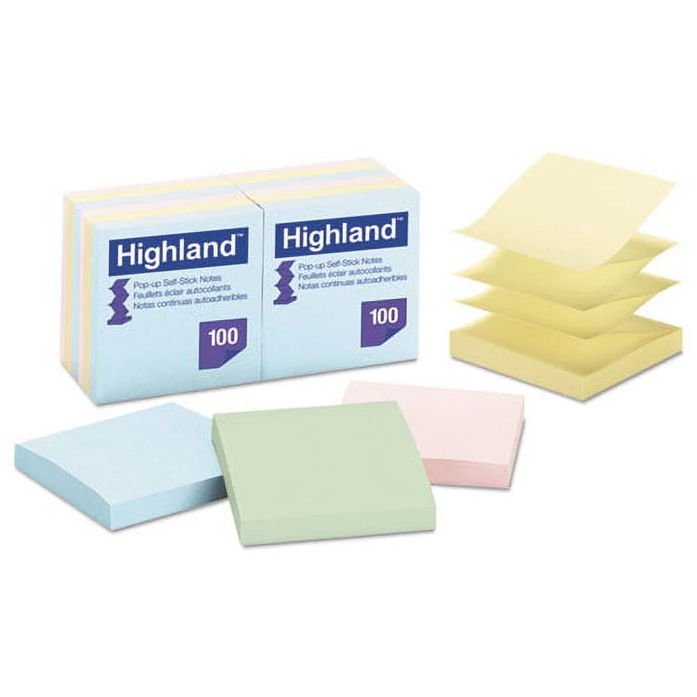 Self-Stick Pop-Up Notes, 3 X 3, Assorted Pastel, 100-Sheet, 12/pack N45803