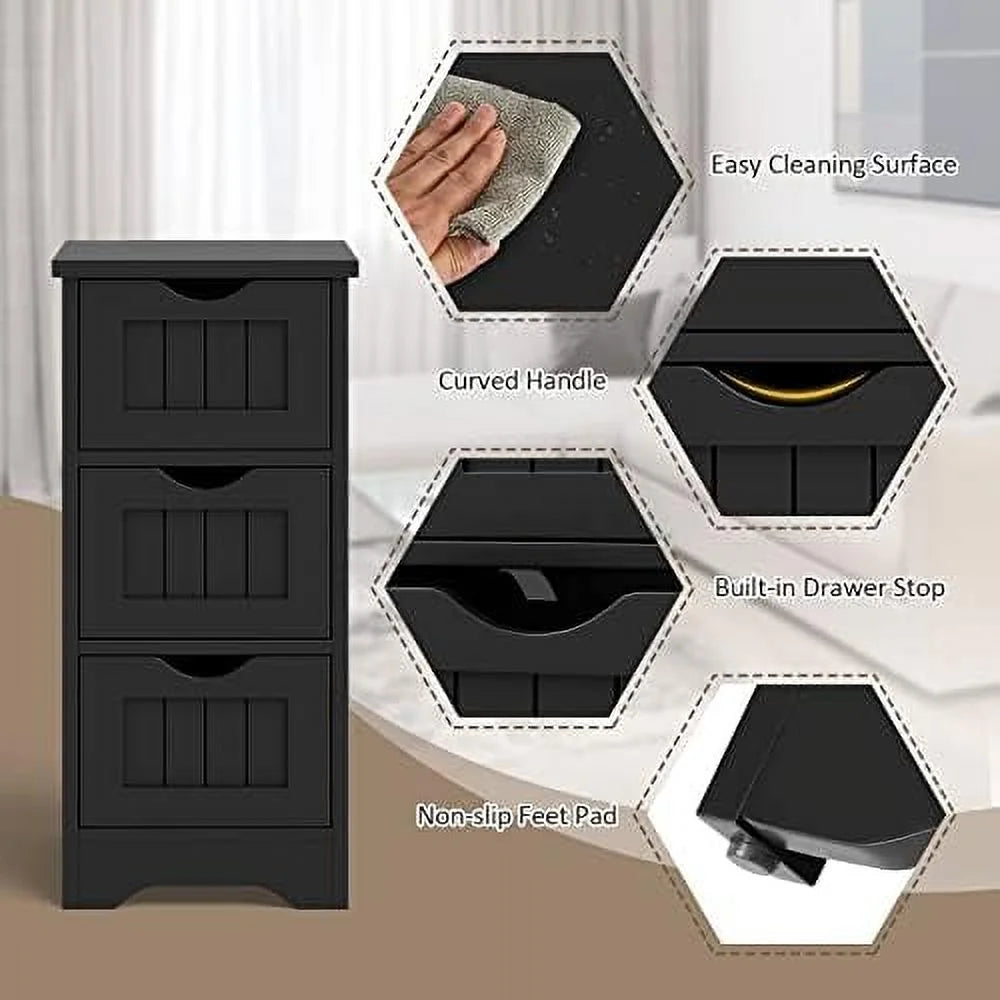 Black 3 Drawer Wooden Bathroom Cabinet T446693